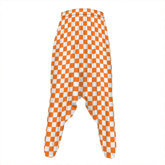 Orange And White Checkered Pattern Print Hammer Pants