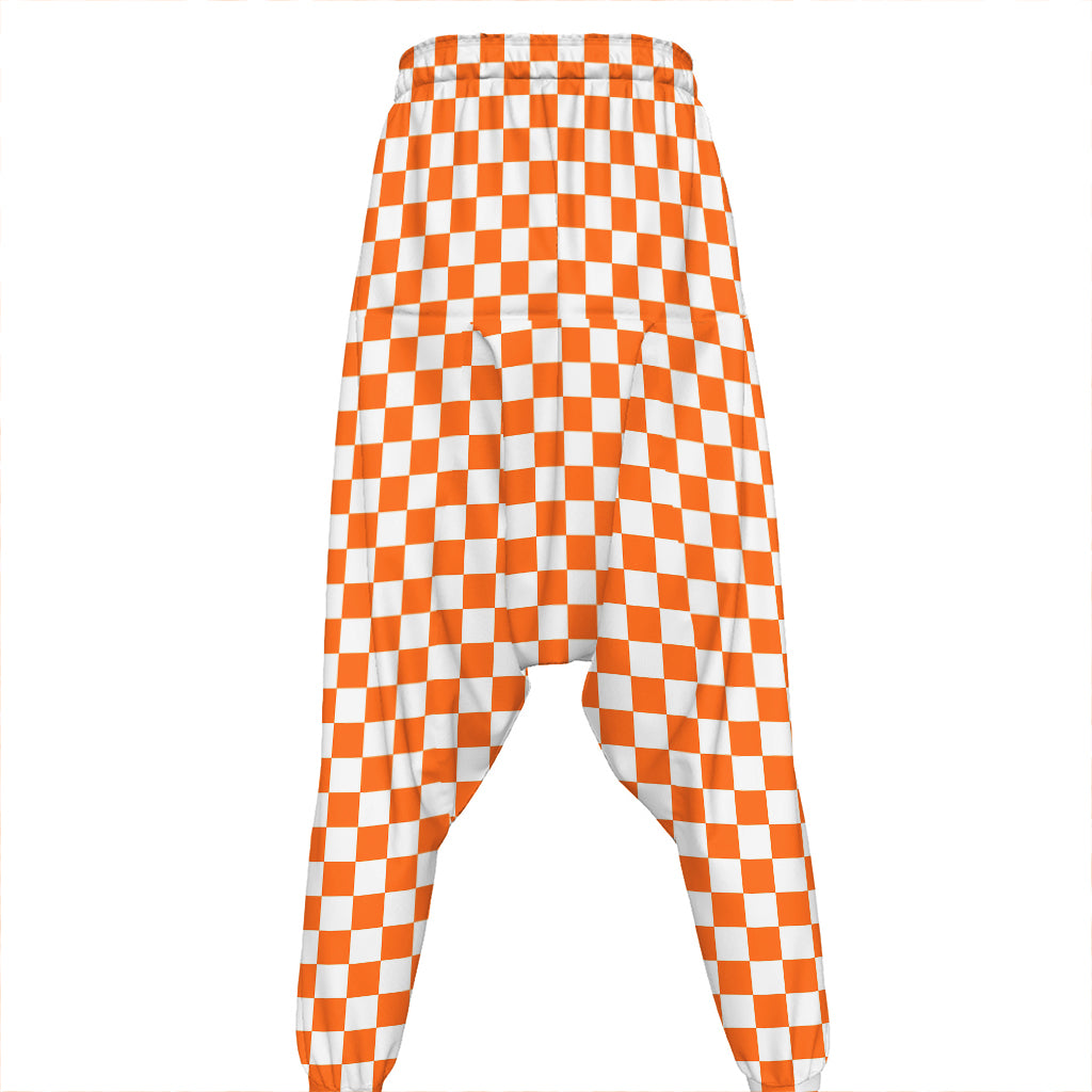 Orange And White Checkered Pattern Print Hammer Pants