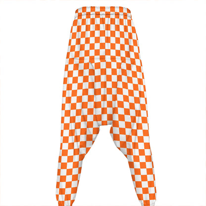 Orange And White Checkered Pattern Print Hammer Pants