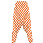 Orange And White Checkered Pattern Print Hammer Pants