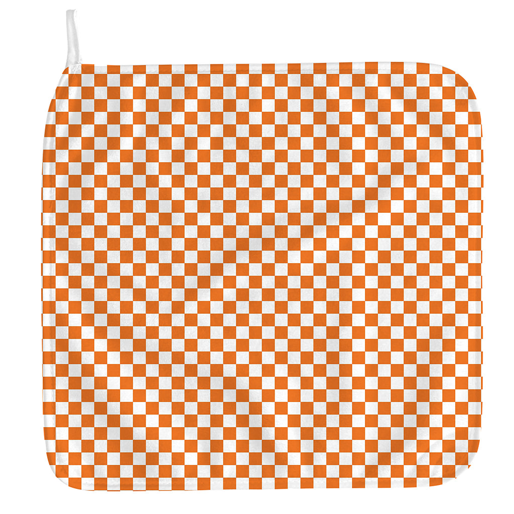 Orange And White Checkered Pattern Print Hand Towel