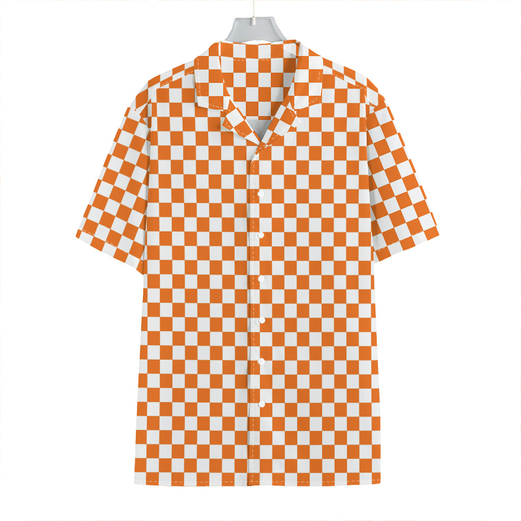 Orange And White Checkered Pattern Print Hawaiian Shirt