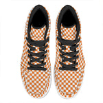 Orange And White Checkered Pattern Print High Top Leather Sneakers