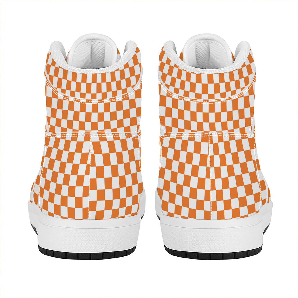 Orange And White Checkered Pattern Print High Top Leather Sneakers