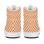 Orange And White Checkered Pattern Print High Top Leather Sneakers