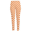 Orange And White Checkered Pattern Print High-Waisted Pocket Leggings