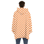 Orange And White Checkered Pattern Print Hoodie Blanket