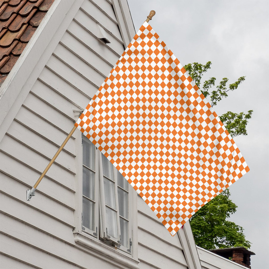 Orange And White Checkered Pattern Print House Flag