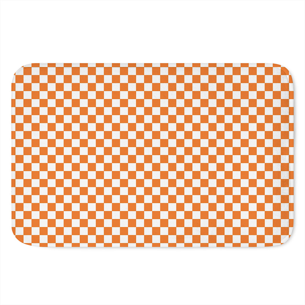 Orange And White Checkered Pattern Print Indoor Door Mat
