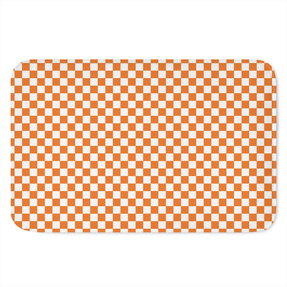 Orange And White Checkered Pattern Print Indoor Door Mat