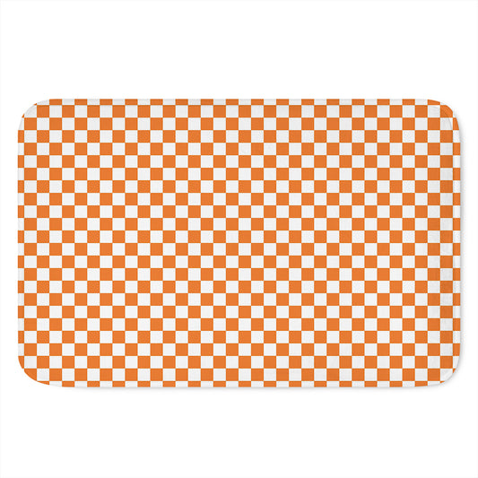 Orange And White Checkered Pattern Print Indoor Door Mat