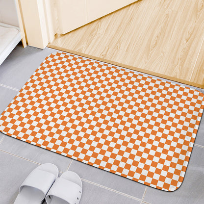 Orange And White Checkered Pattern Print Indoor Door Mat