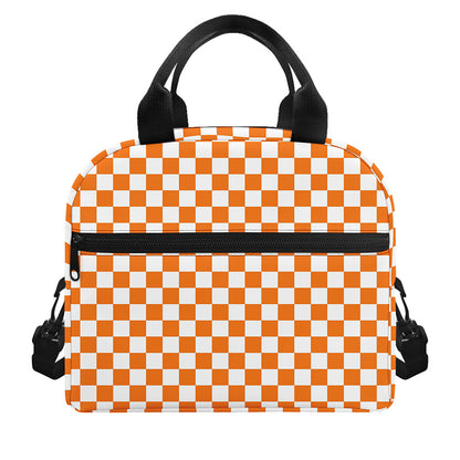 Orange And White Checkered Pattern Print Insulated Lunch Bag