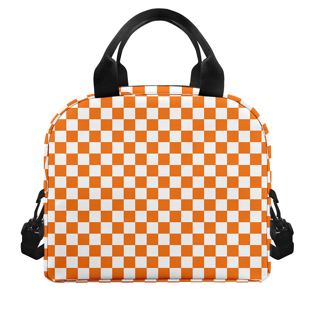 Orange And White Checkered Pattern Print Insulated Lunch Bag
