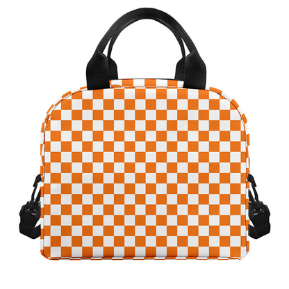 Orange And White Checkered Pattern Print Insulated Lunch Bag