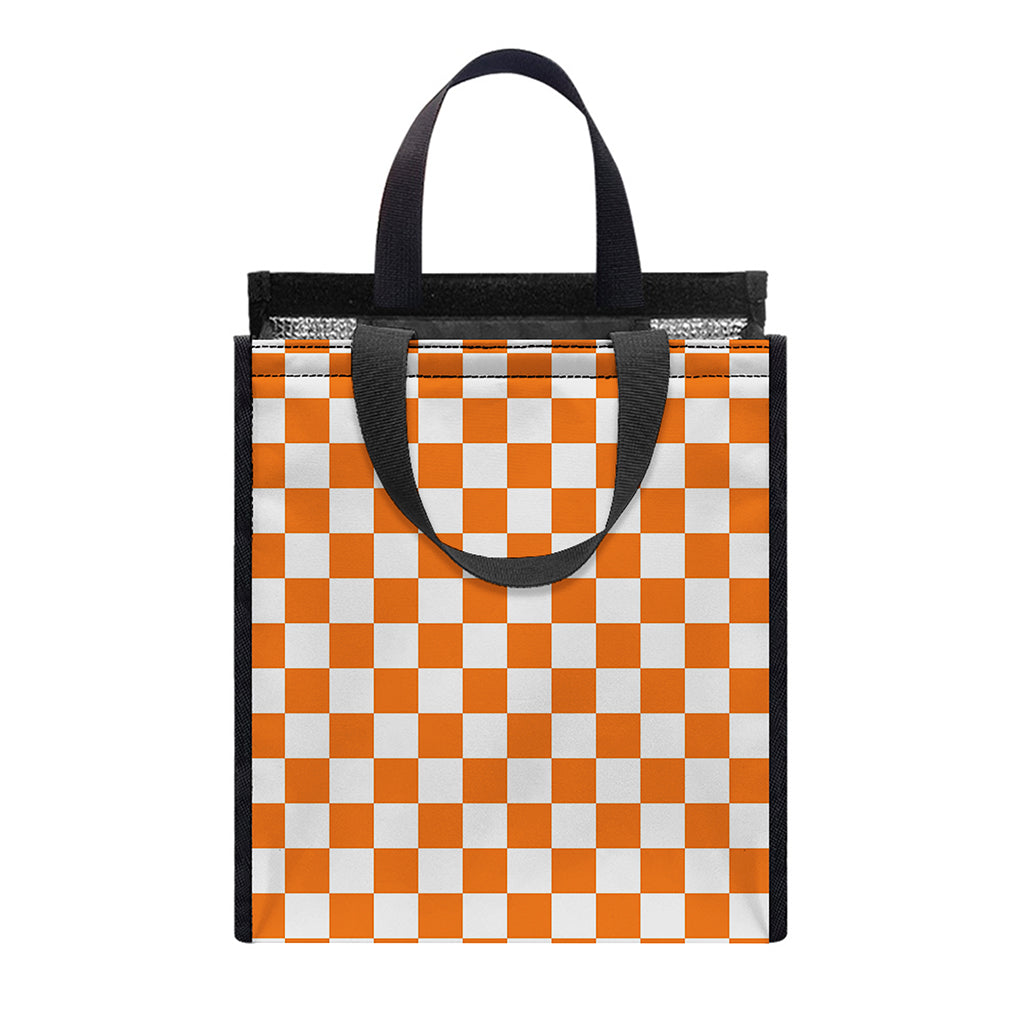 Orange And White Checkered Pattern Print Insulated Lunch Tote
