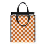 Orange And White Checkered Pattern Print Insulated Lunch Tote