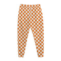 Orange And White Checkered Pattern Print Jogger Pants