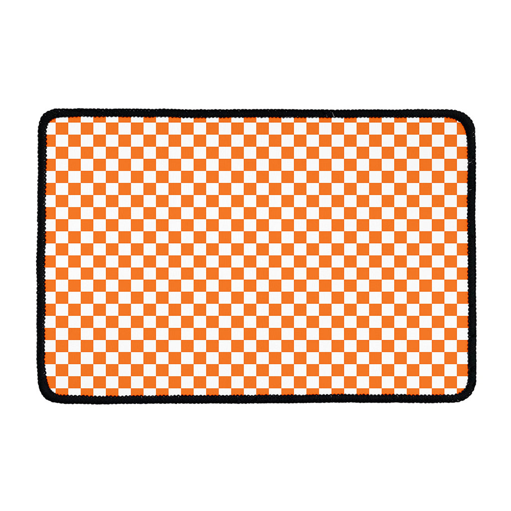 Orange And White Checkered Pattern Print Kitchen Mat