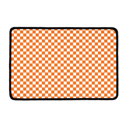 Orange And White Checkered Pattern Print Kitchen Mat