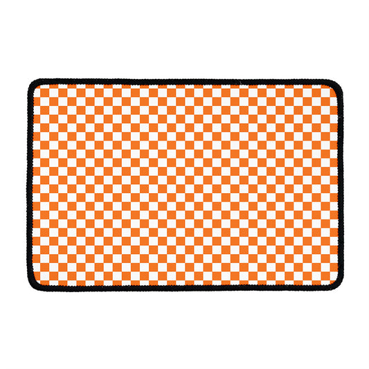 Orange And White Checkered Pattern Print Kitchen Mat