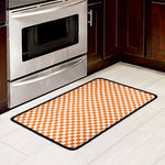 Orange And White Checkered Pattern Print Kitchen Mat