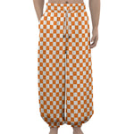 Orange And White Checkered Pattern Print Lantern Pants