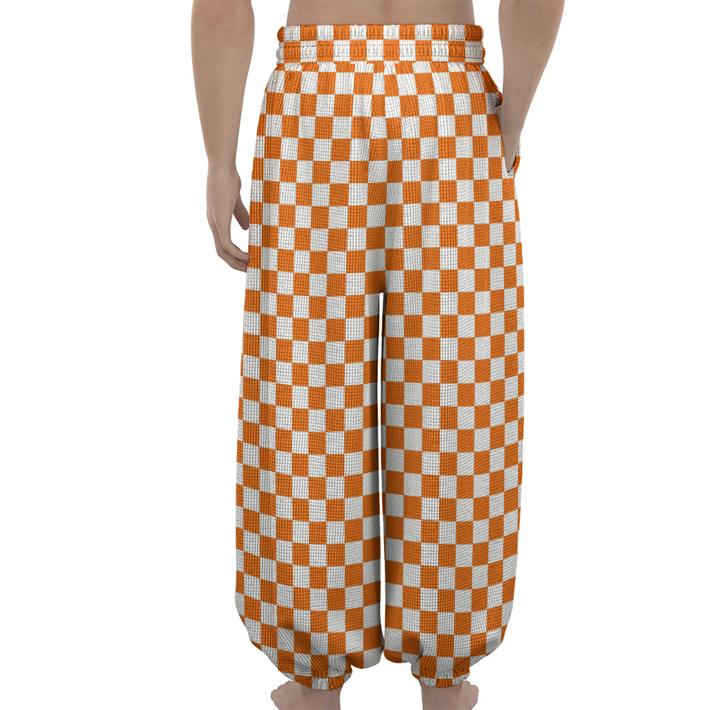 Orange And White Checkered Pattern Print Lantern Pants