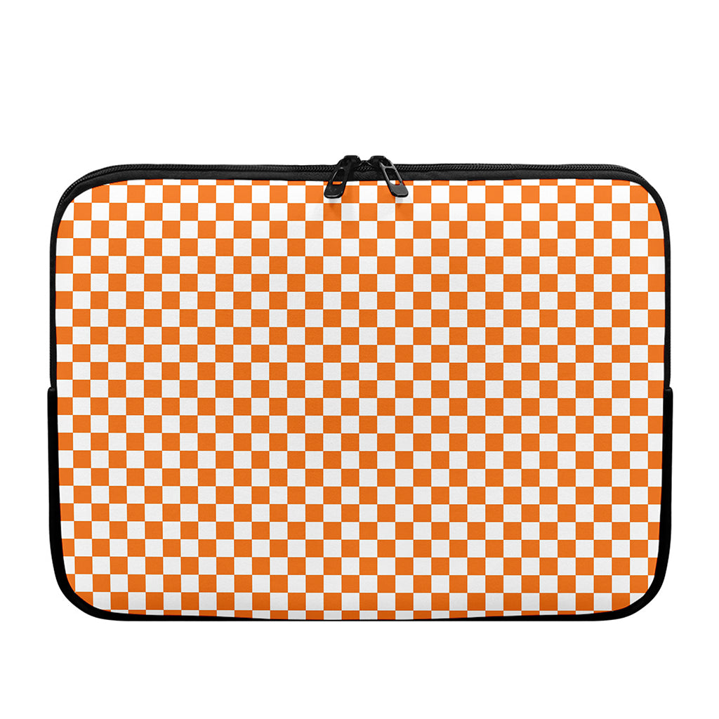 Orange And White Checkered Pattern Print Laptop Sleeve