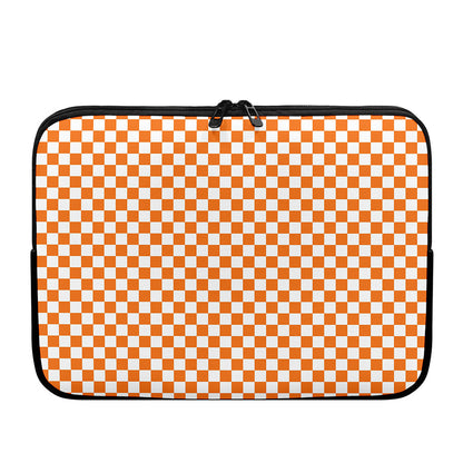Orange And White Checkered Pattern Print Laptop Sleeve