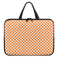 Orange And White Checkered Pattern Print Laptop Sleeve With Handle