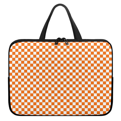 Orange And White Checkered Pattern Print Laptop Sleeve With Handle