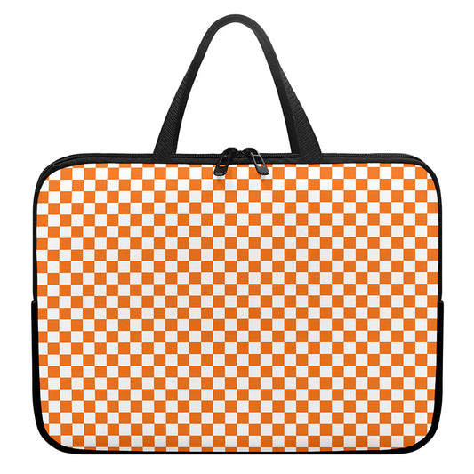 Orange And White Checkered Pattern Print Laptop Sleeve With Handle