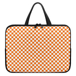 Orange And White Checkered Pattern Print Laptop Sleeve With Handle