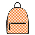 Orange And White Checkered Pattern Print Leather Backpack