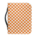 Orange And White Checkered Pattern Print Leather Bible Cover
