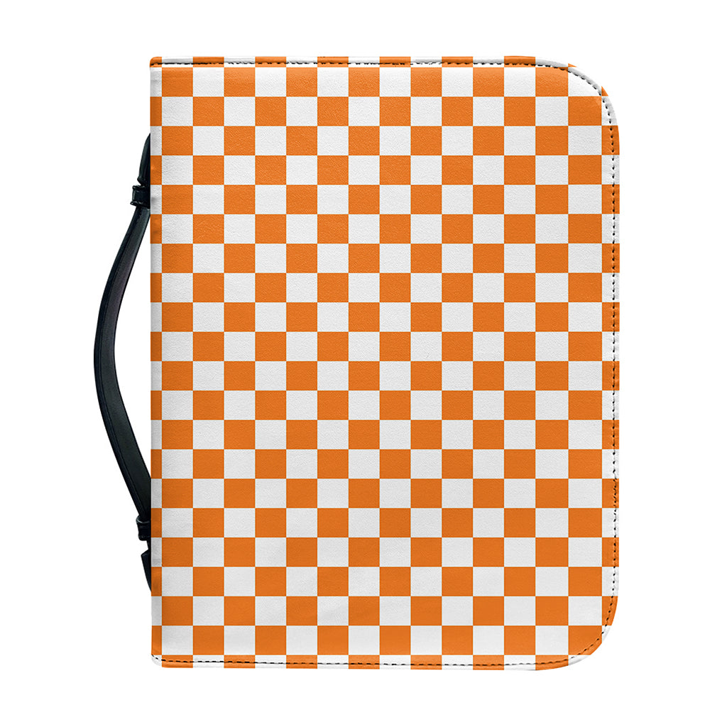 Orange And White Checkered Pattern Print Leather Bible Cover