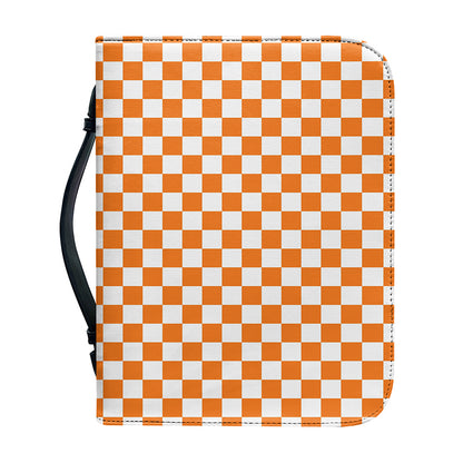 Orange And White Checkered Pattern Print Leather Bible Cover