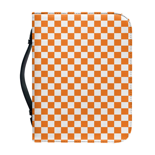 Orange And White Checkered Pattern Print Leather Bible Cover