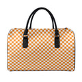 Orange And White Checkered Pattern Print Leather Duffel Bag