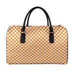 Orange And White Checkered Pattern Print Leather Duffle Bag