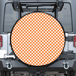 Orange And White Checkered Pattern Print Leather Spare Tire Cover