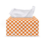 Orange And White Checkered Pattern Print Leather Tissue Box Cover