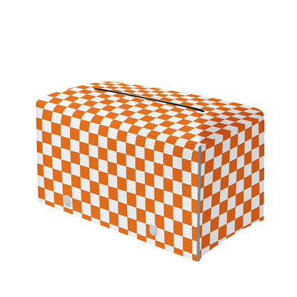 Orange And White Checkered Pattern Print Leather Tissue Box Cover