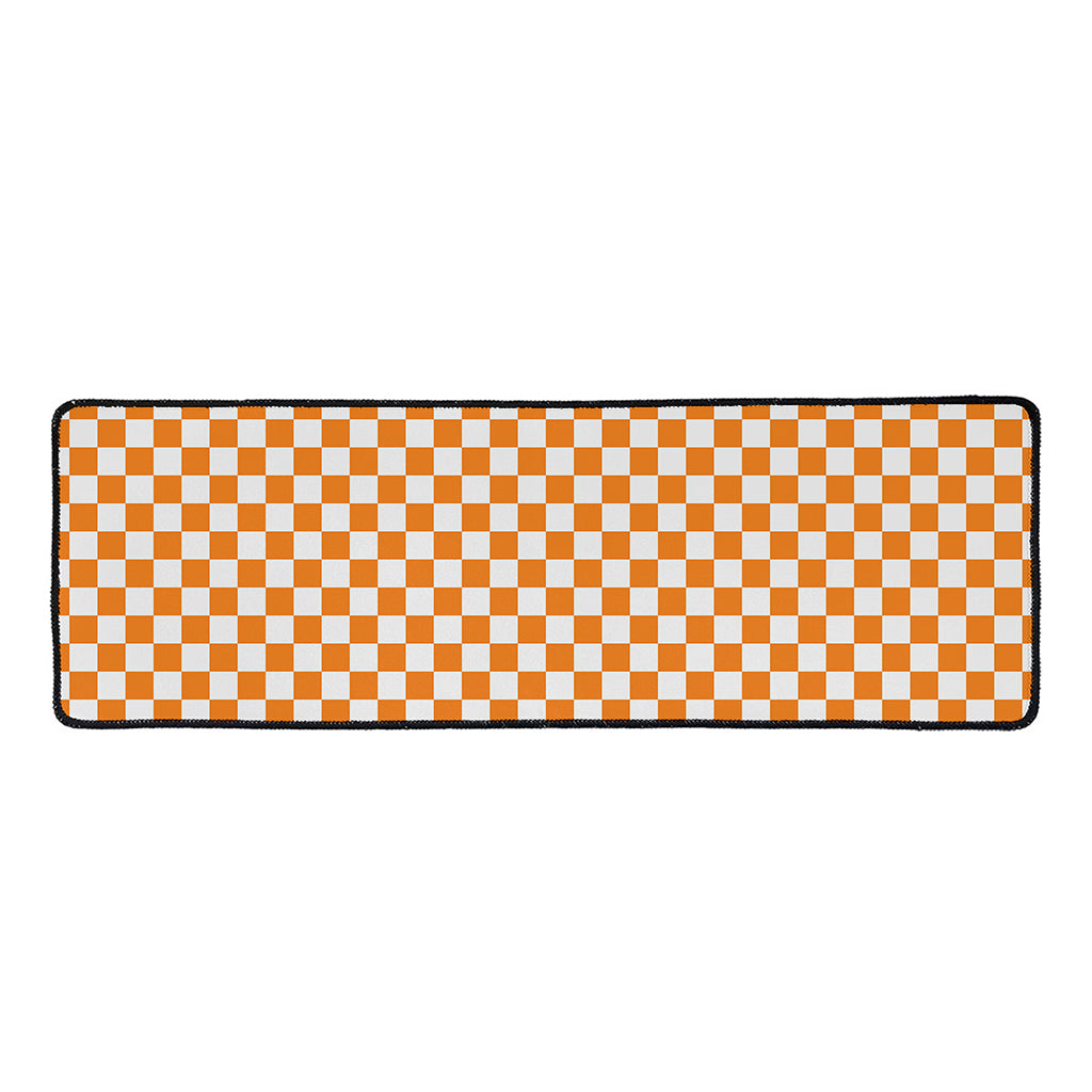 Orange And White Checkered Pattern Print Long Kitchen Mat