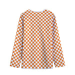 Orange And White Checkered Pattern Print Long Sleeve Short Coat