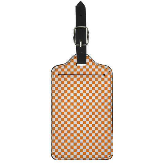 Orange And White Checkered Pattern Print Luggage Tag