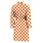 Orange And White Checkered Pattern Print Men's Bathrobe