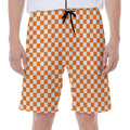 Orange And White Checkered Pattern Print Men's Beach Shorts