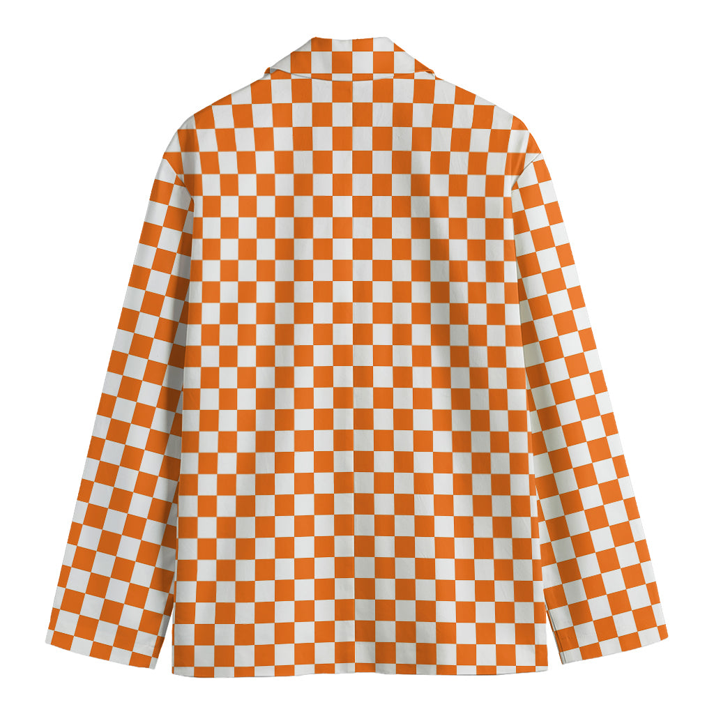 Orange And White Checkered Pattern Print Men's Blazer